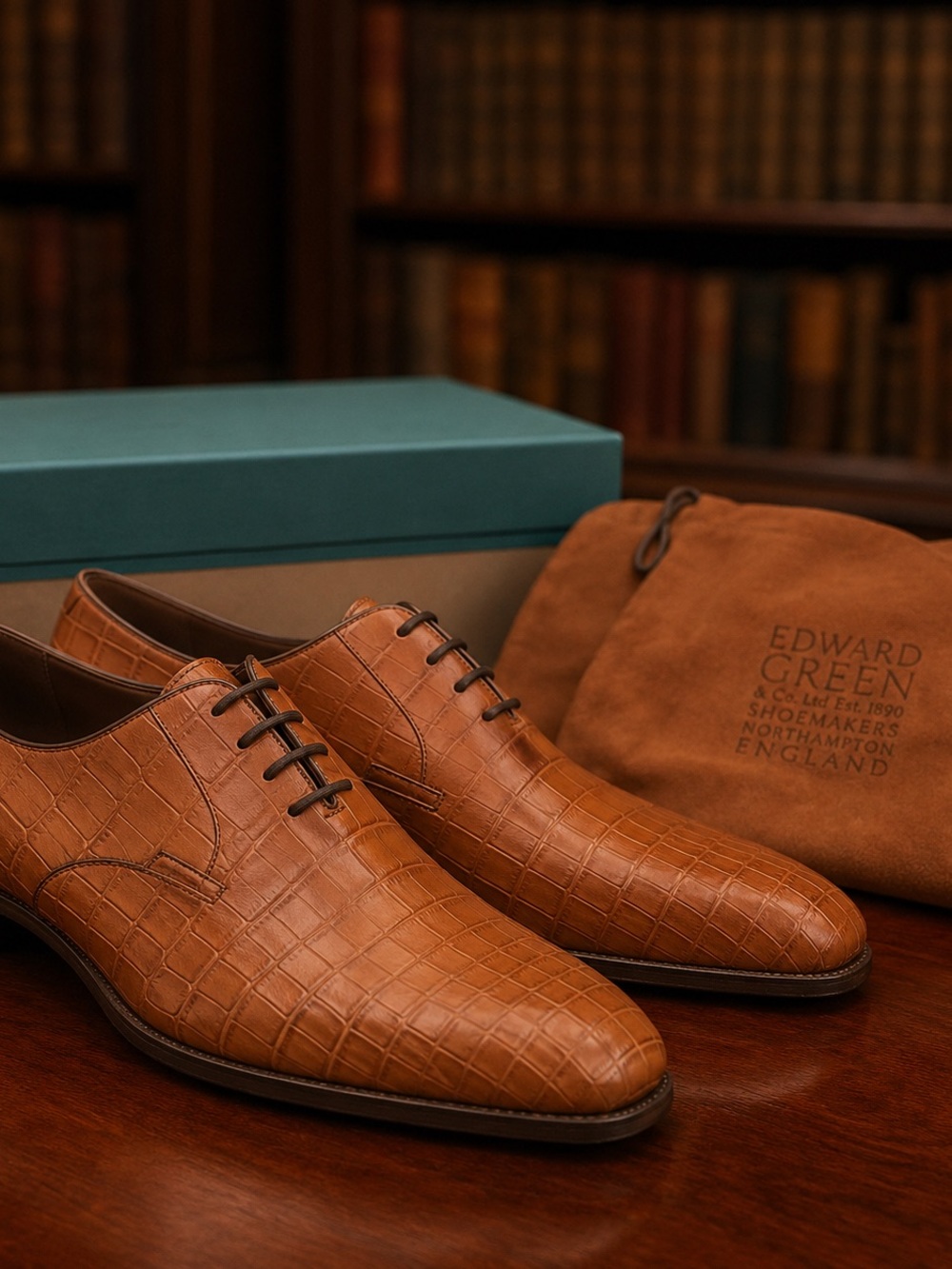 Rare Edward Green Windermere Peanut Brittle Genuine Alligator Derby Shoes - New